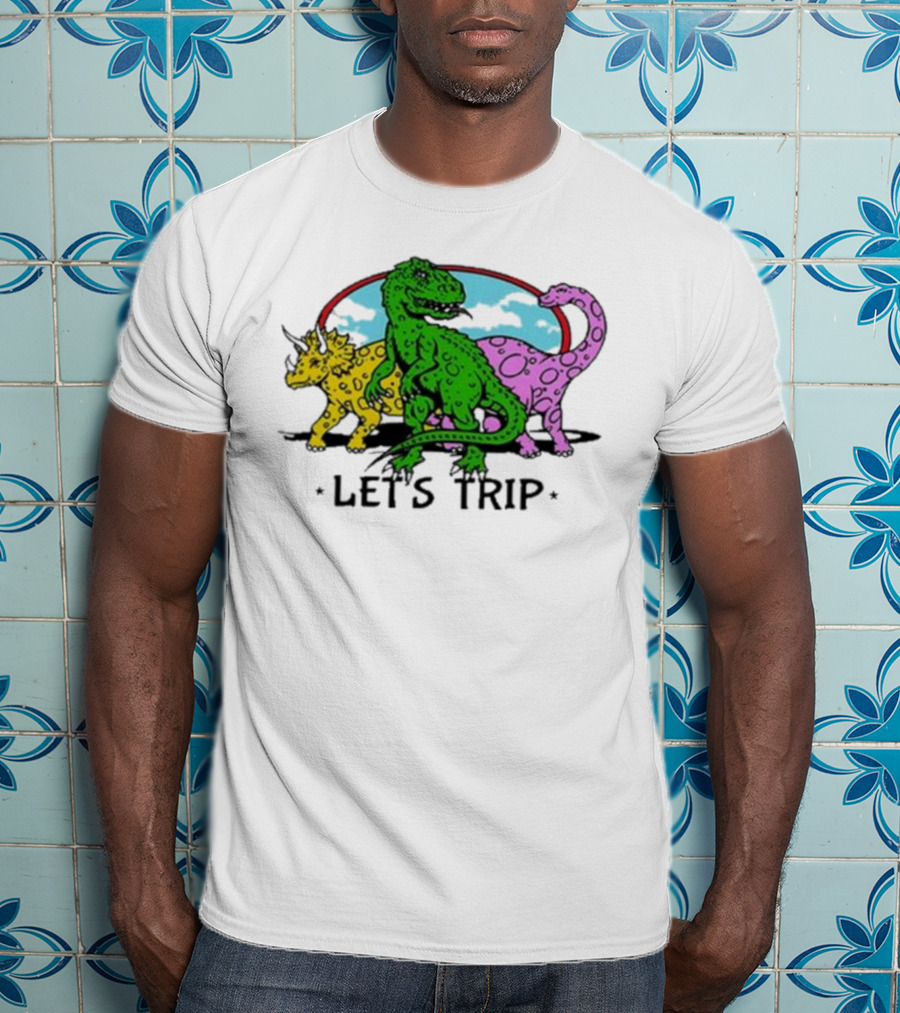 Sturniolo Let's Trip Dinosaur Colorful T-Rex Triceratops Brontosaurus Adventure T-Shirt