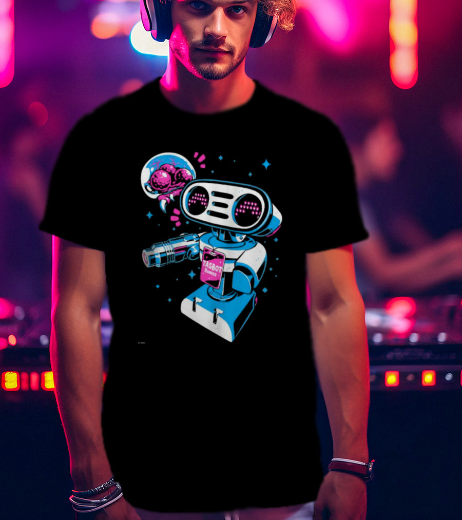 Tasbeam Tasbot Runner Robot With Alien Planet And Retro Sci-Fi Elements T-Shirt