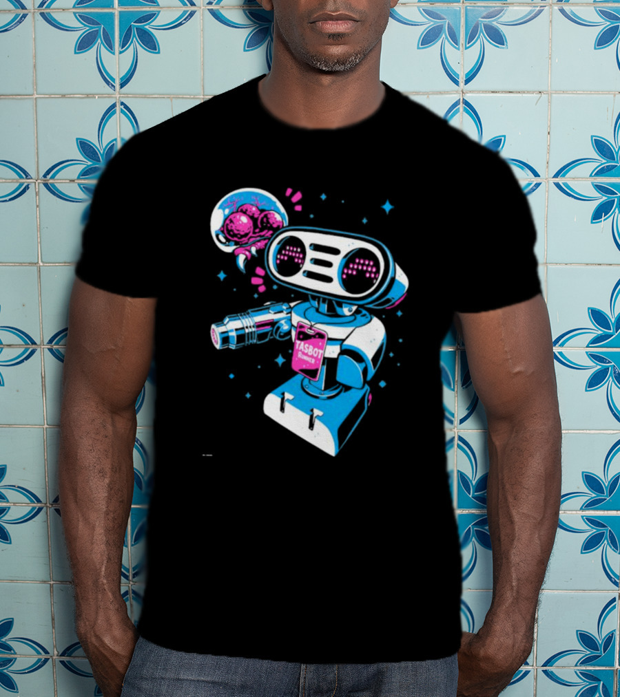 Tasbeam Tasbot Runner Robot With Alien Planet And Retro Sci-Fi Elements T-Shirt