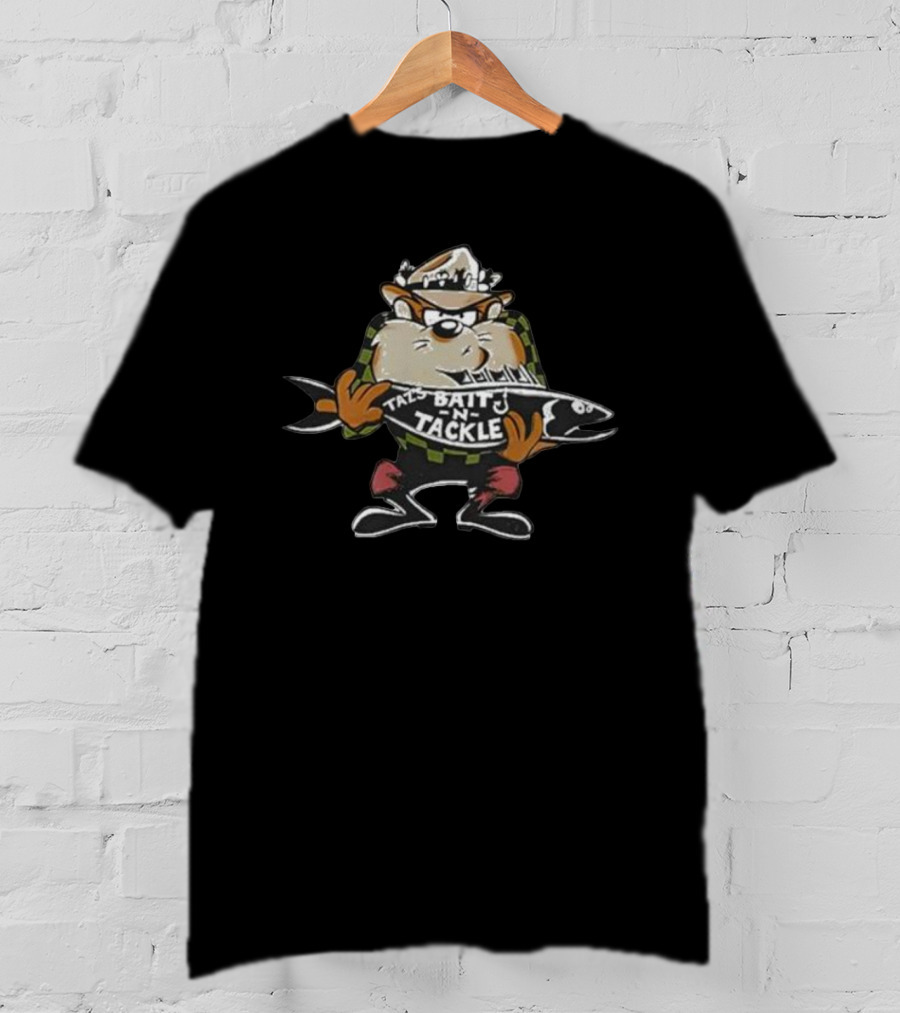 Taz Bait N Tackle Vintage 90s Cartoon Character Holding Fish T-Shirt