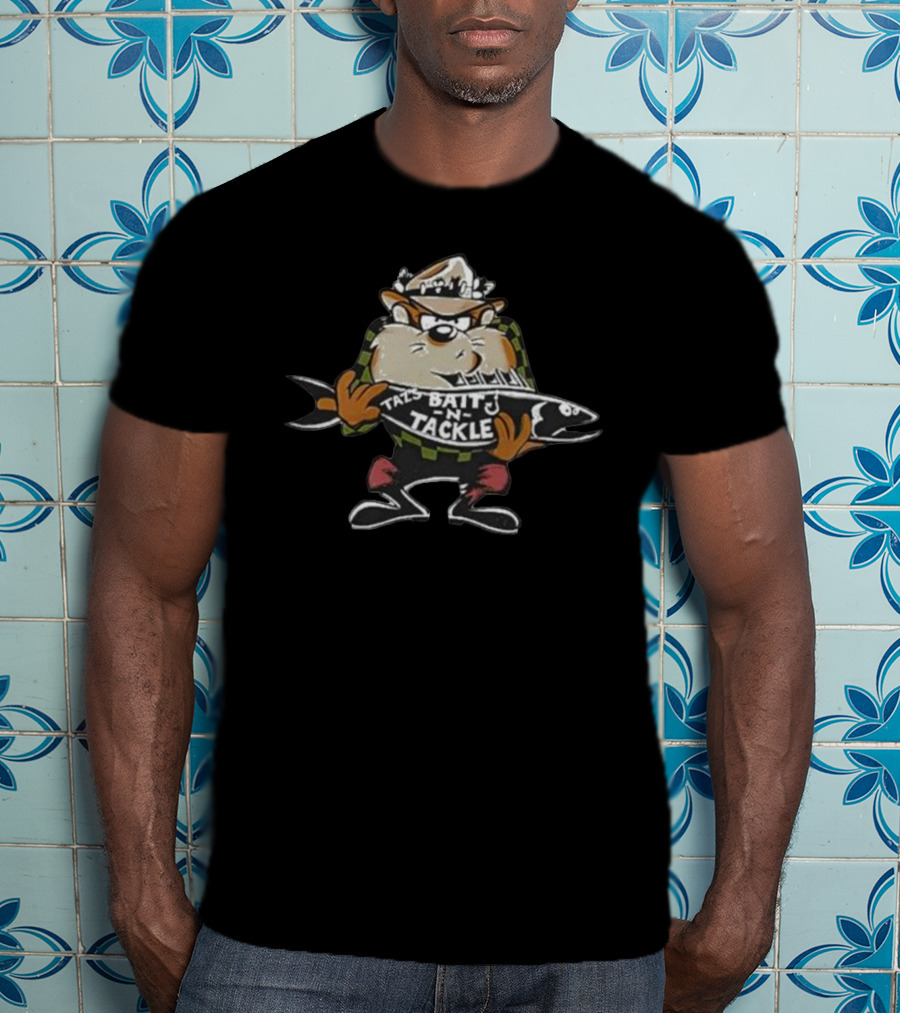 Taz Bait N Tackle Vintage 90s Cartoon Character Holding Fish T-Shirt
