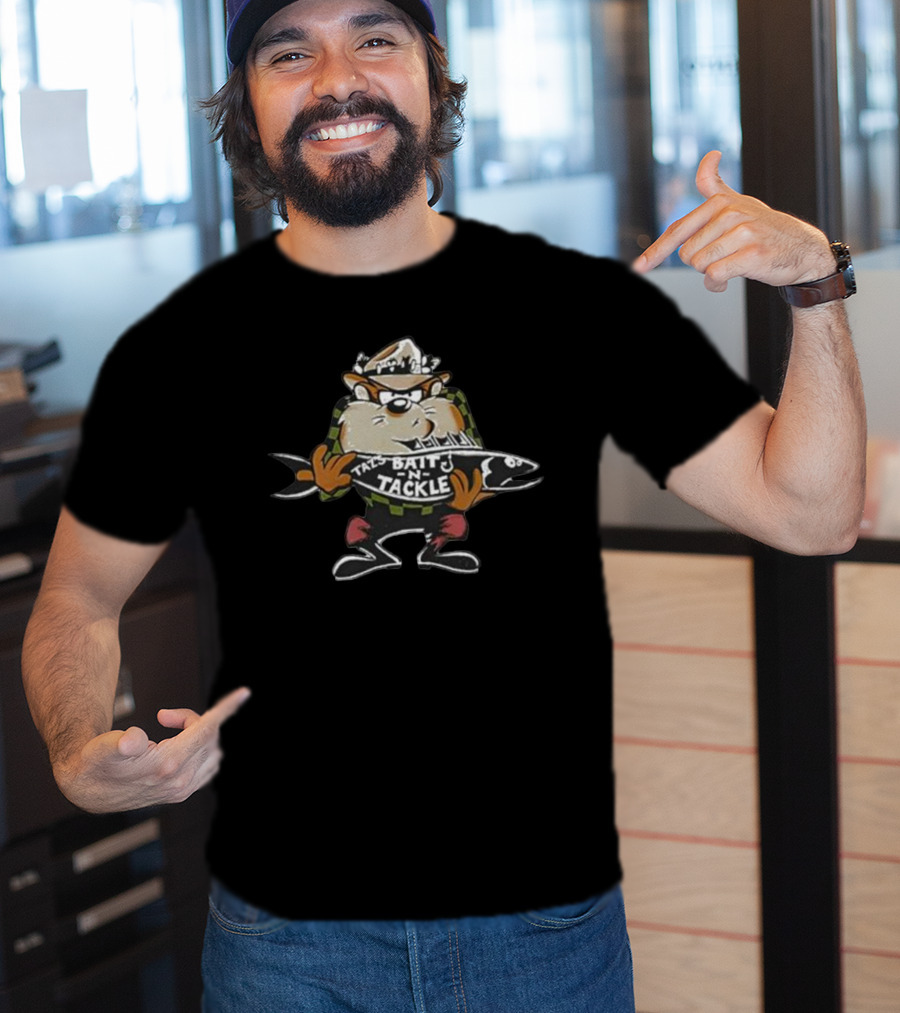 Taz Bait N Tackle Vintage 90s Cartoon Character Holding Fish T-Shirt