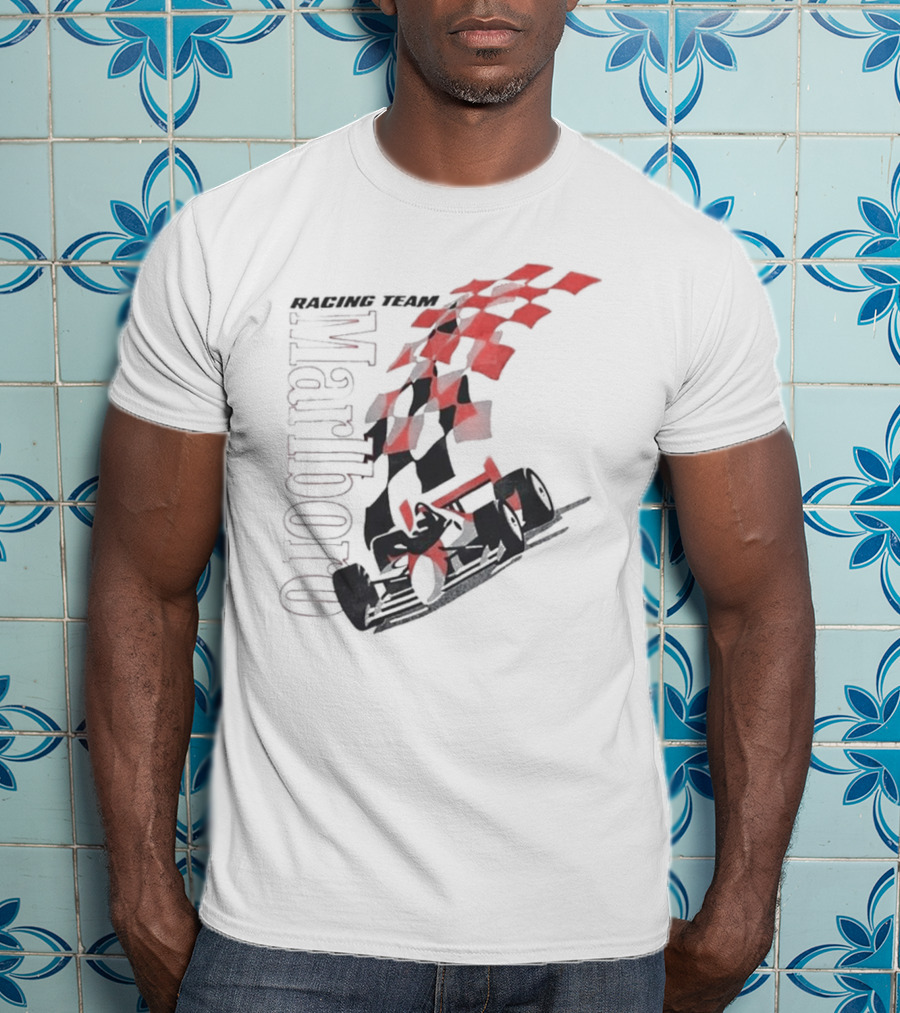 Vintage 90s Marlboro Racing Team Red Checkered Flag T-Shirt