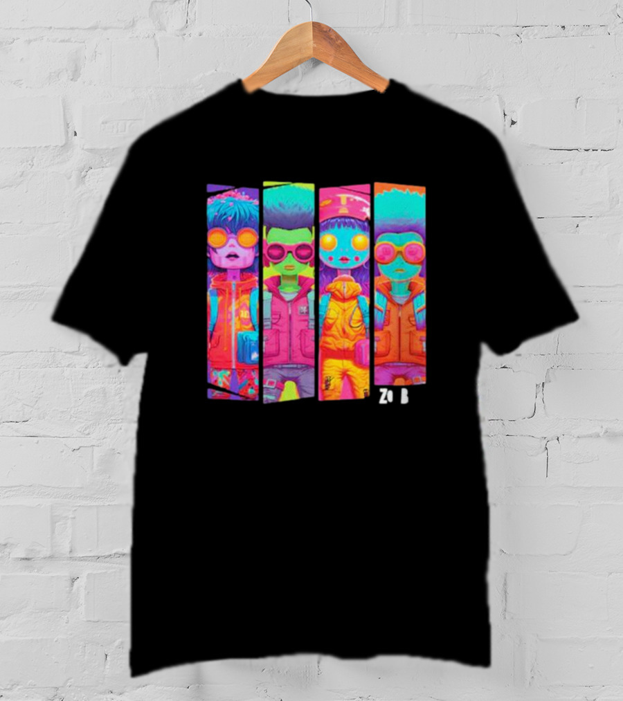Zombie Quad Neon Colorful Character Stripes ZO B T-Shirt