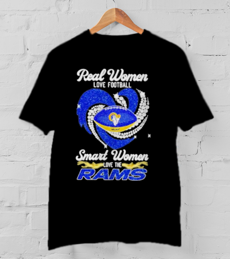 Real Women Love Football Smart Women Love The Rams Diamond Heart T-Shirt
