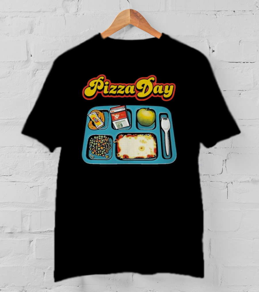 S7s Pizza Day Cafeteria Lunch Tray With Pizza, Milk, Apple, Cookies, Fork, And Vegetables T-Shirt