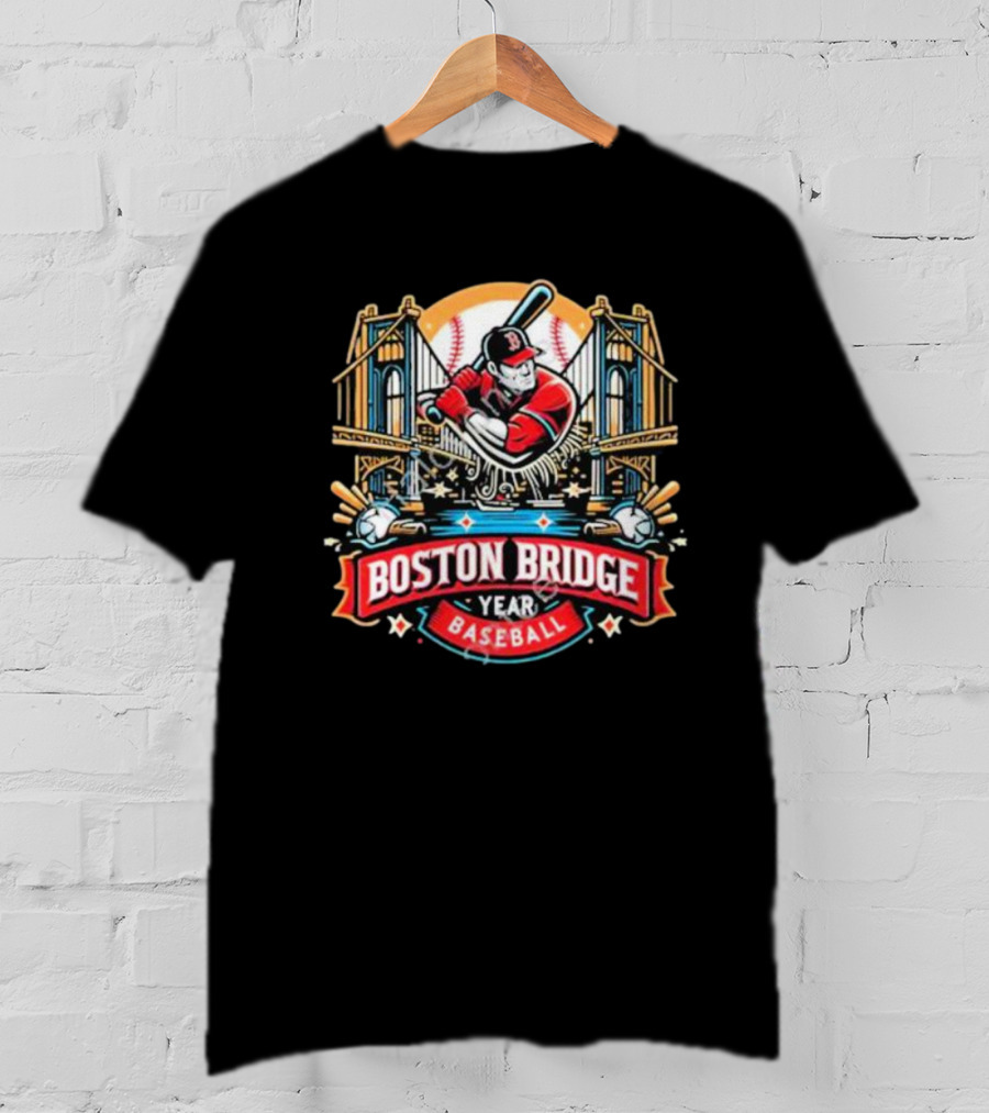 Shawn Palmerdesigns Boston Bridge Baseball Player Crossing Iconic Structure T-Shirt