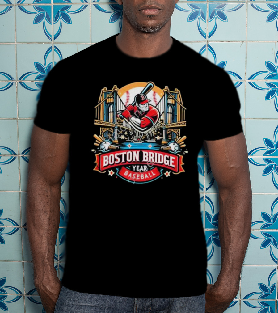 Shawn Palmerdesigns Boston Bridge Baseball Player Crossing Iconic Structure T-Shirt