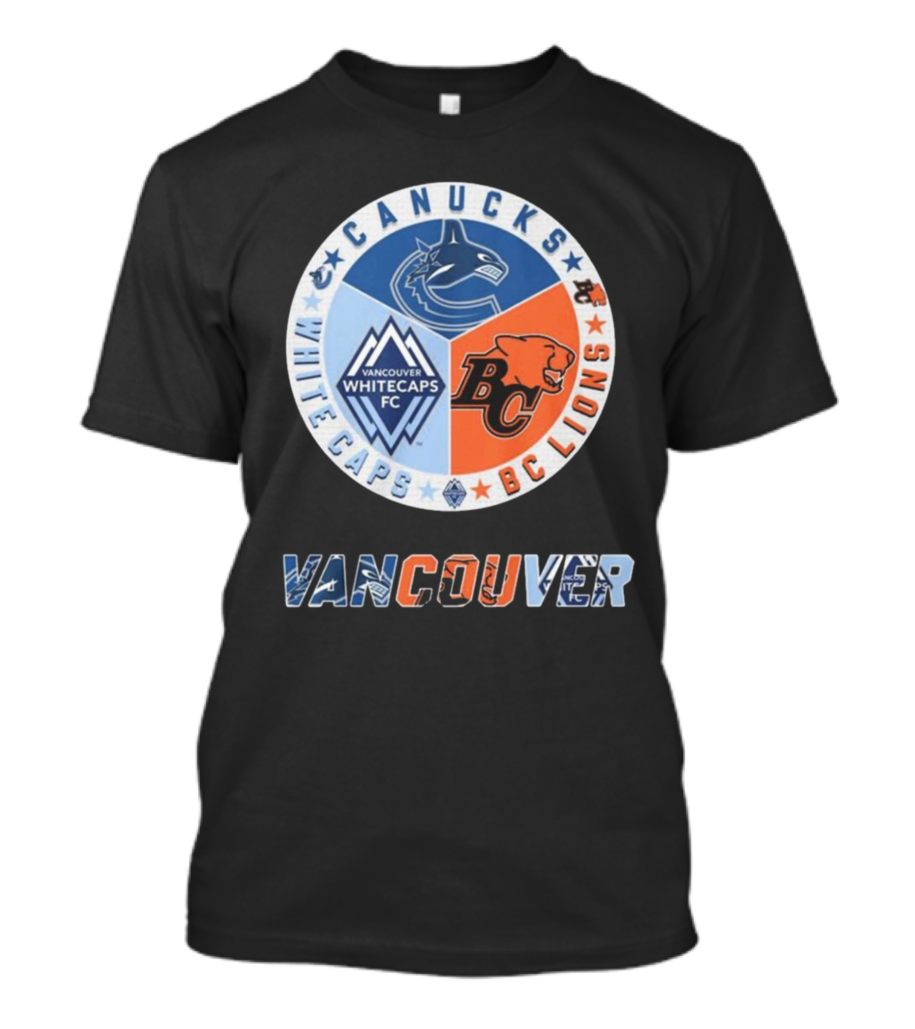 Vancouver Canucks Whitecaps BC Lions Logos Emblem T-Shirt