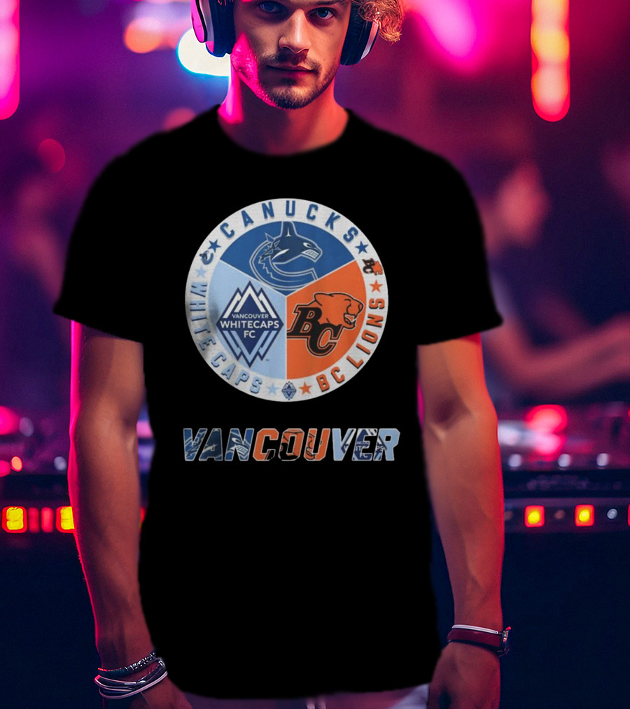 Vancouver Canucks Whitecaps BC Lions Logos Emblem T-Shirt