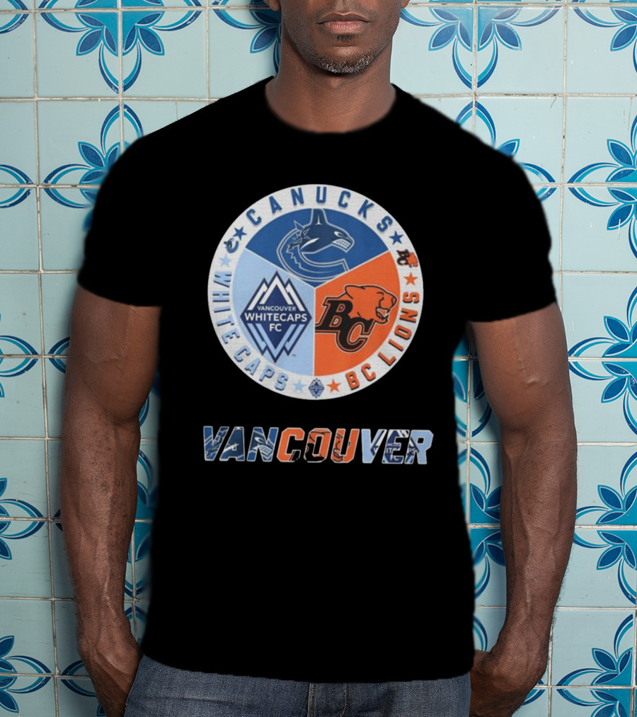 Vancouver Canucks Whitecaps BC Lions Logos Emblem T-Shirt