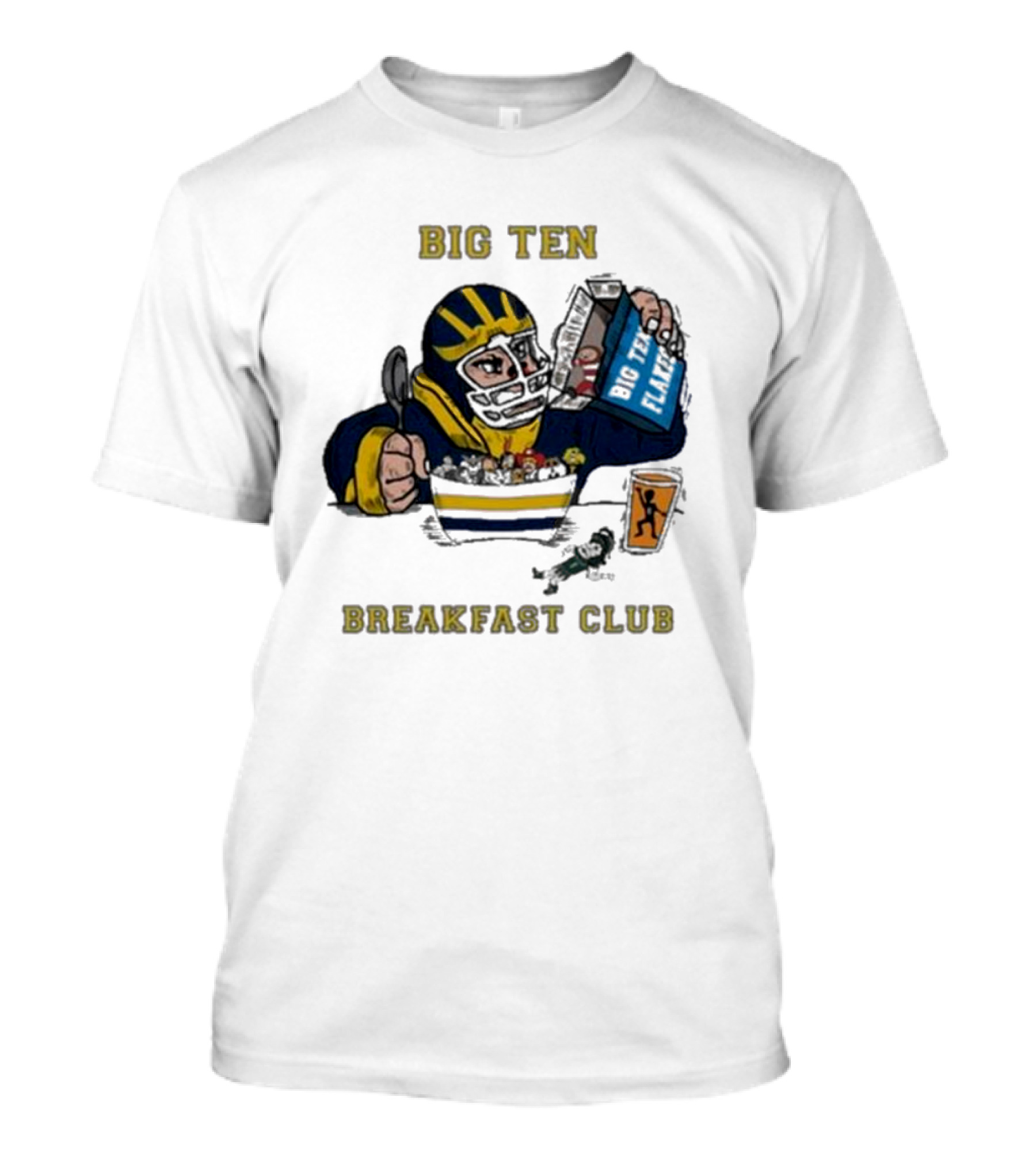 Big Ten Breakfast Club Michigan Wolverines Player Eating Cereal With Blue Box And Orange Cup T-Shirt