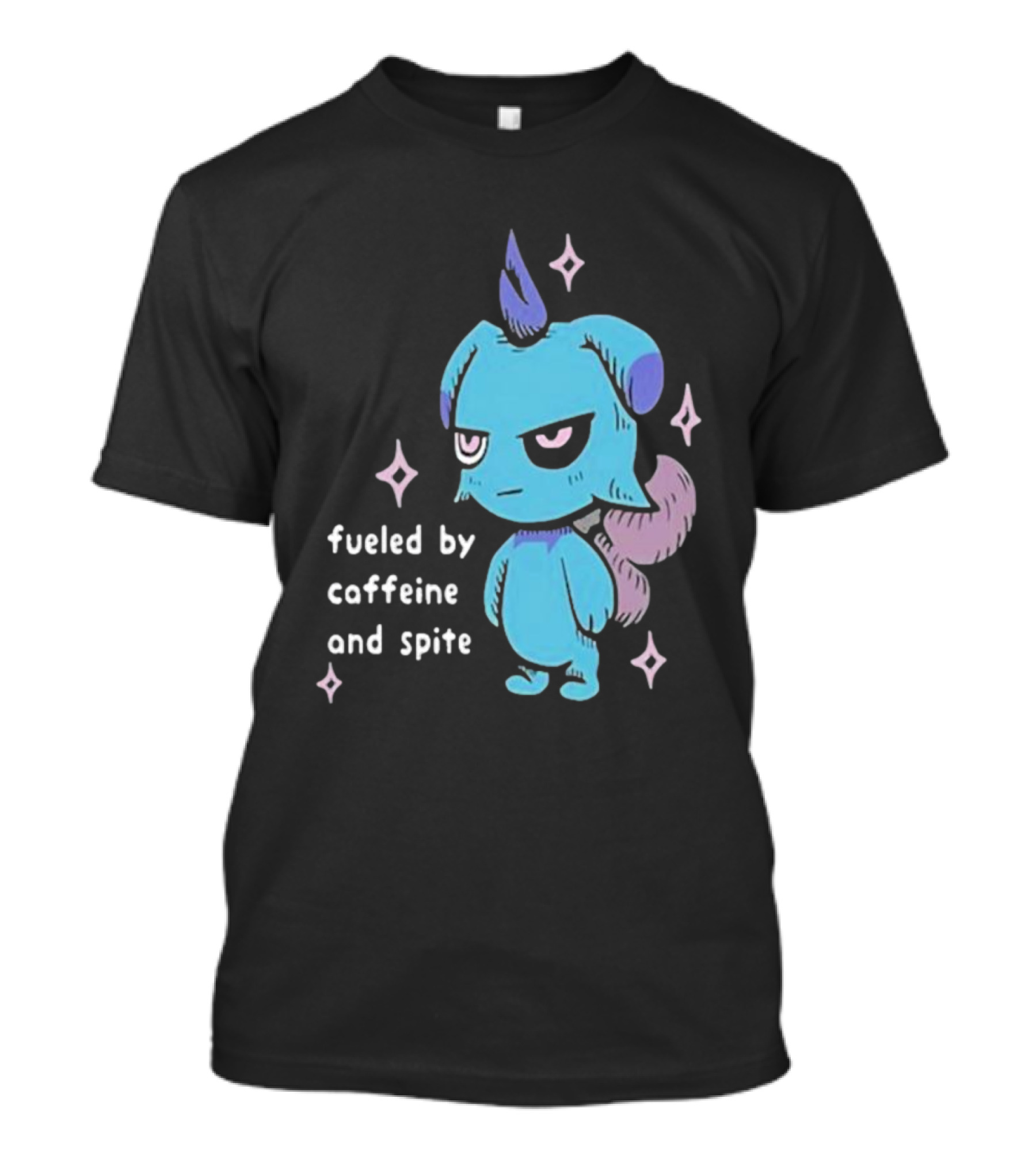Palworld Fueled By Caffeine And Spite Blue Creature With Pink Stars T-Shirt