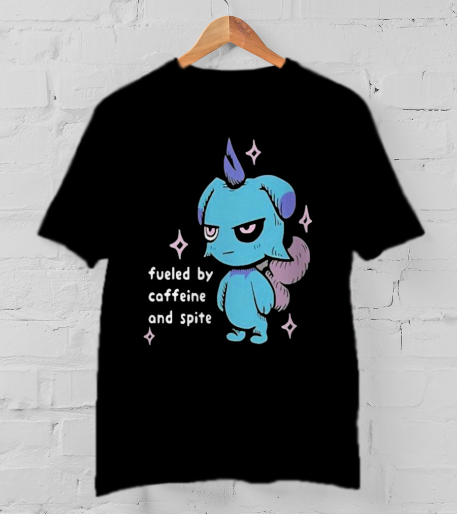 Palworld Fueled By Caffeine And Spite Blue Creature With Pink Stars T-Shirt