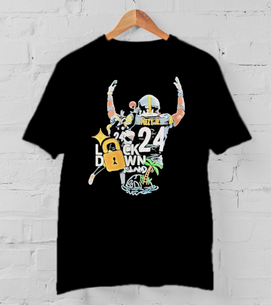 Peezy Jr 24 Lock Down Island Football Celebration With Palm Tree And Lock T-Shirt