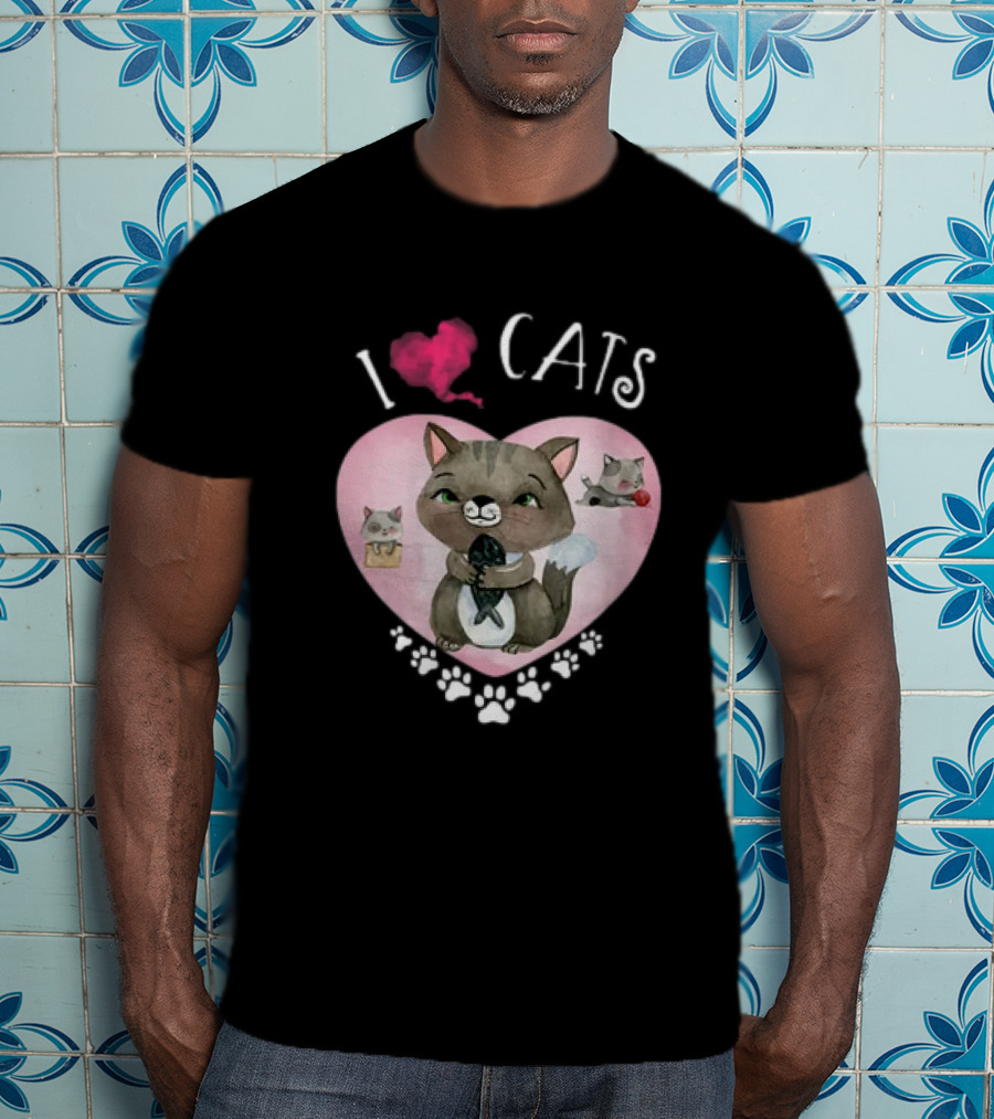 I Love Cats Heart And Paw Prints 365 Womens Cats I Love My Cats T-Shirt