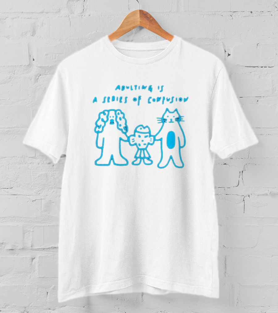 Adulting Is A Series Of Confusion With Bear, Fish, And Cat Characters T-Shirt