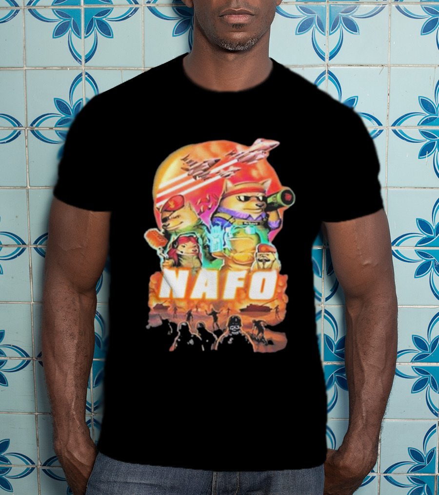 Bösartiger Nafo Warriors X Grandpa Yurko Fighter Jets And Soldiers Battle Scene T-Shirt