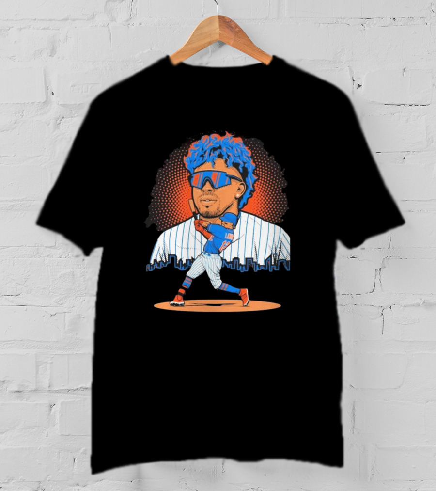 Francisco Lindor Baseball Player Skyline Batting Pose T-Shirt