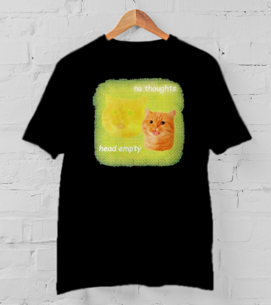 No Thoughts Head Empty Cat Meme Green Background T-Shirt