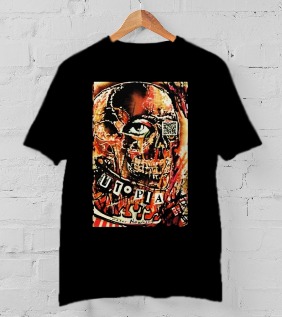 Utopia Means Nowhere Glitched Skull Collage With Eye And QR Code T-Shirt