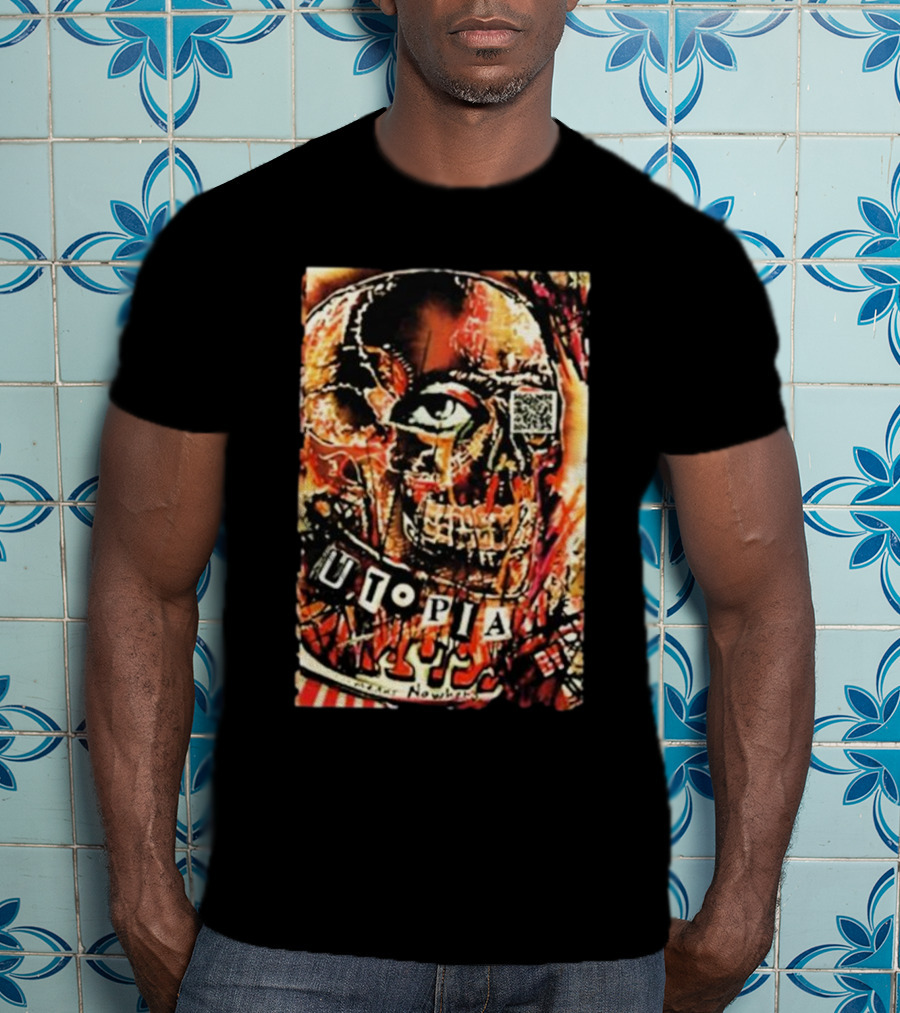 Utopia Means Nowhere Glitched Skull Collage With Eye And QR Code T-Shirt
