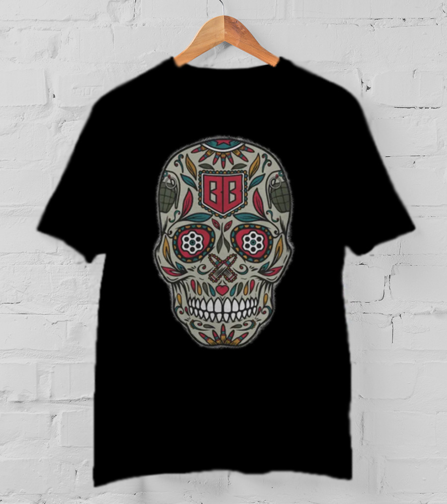 Bunker Branding BB Calaveras Skull Design With Grenades And Crossed Guns T-Shirt