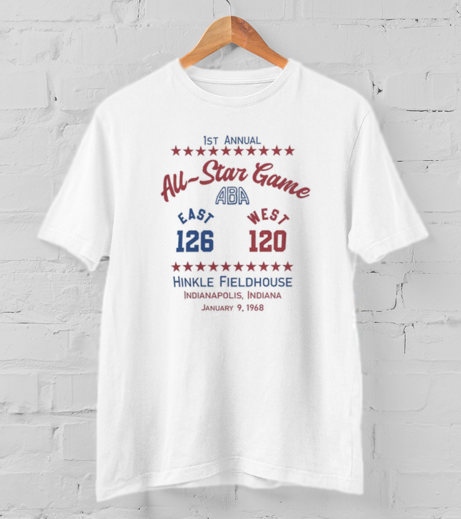 1st Annual ABA All-Star Game East 126 West 120 Hinkle Fieldhouse Indianapolis Indiana January 9 1968 T-Shirt