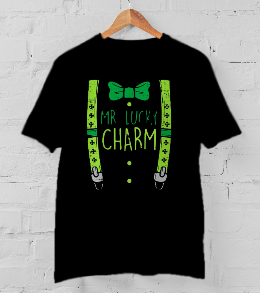 Mr Lucky Charm Suspenders St Patricks Day Boys T-Shirt