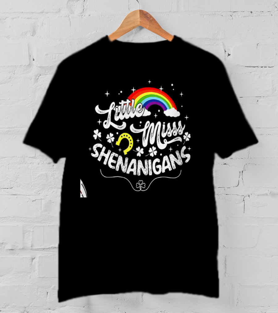 Little Miss Shenanigans Rainbow Clover Horseshoe Kids Girls Women T-Shirt