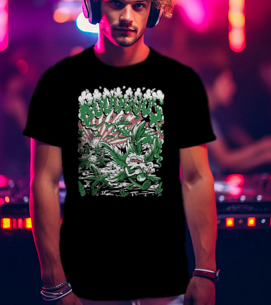 Bodoggos 4-20 Cartoon Dogs With Smoke And Green Leaves T-Shirt