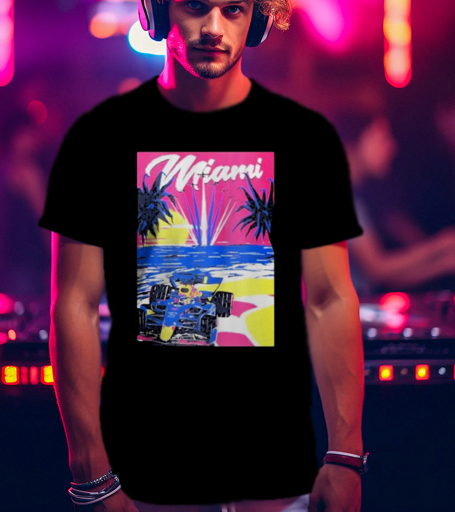 Max Verstappen Formula 1 Miami Sunset Palms Racing Scene T-Shirt