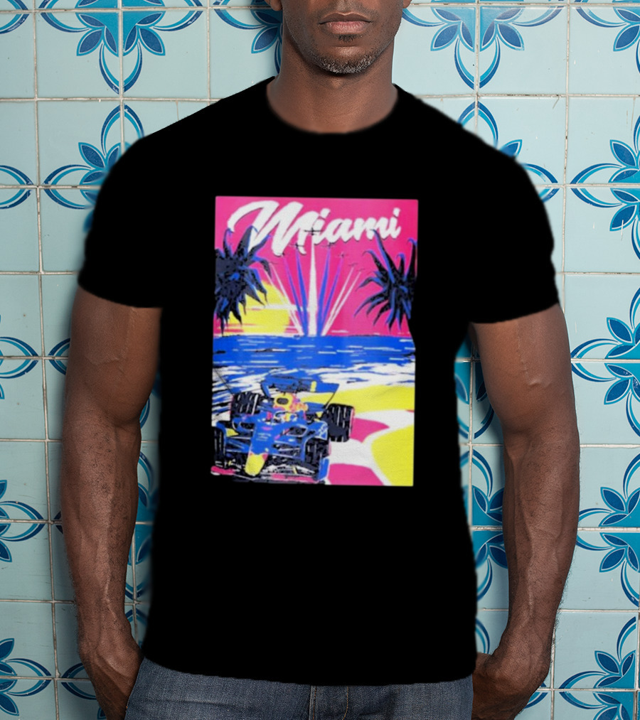 Max Verstappen Formula 1 Miami Sunset Palms Racing Scene T-Shirt