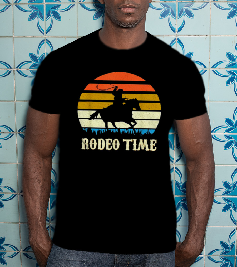 Rodeo Time Cowboy Sunset Horse Ranch Lasso T-Shirt