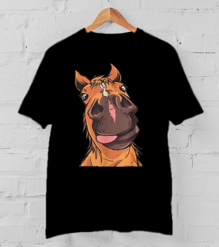 Funny Horse Riding Goofy Cartoon Horse Face T-Shirt