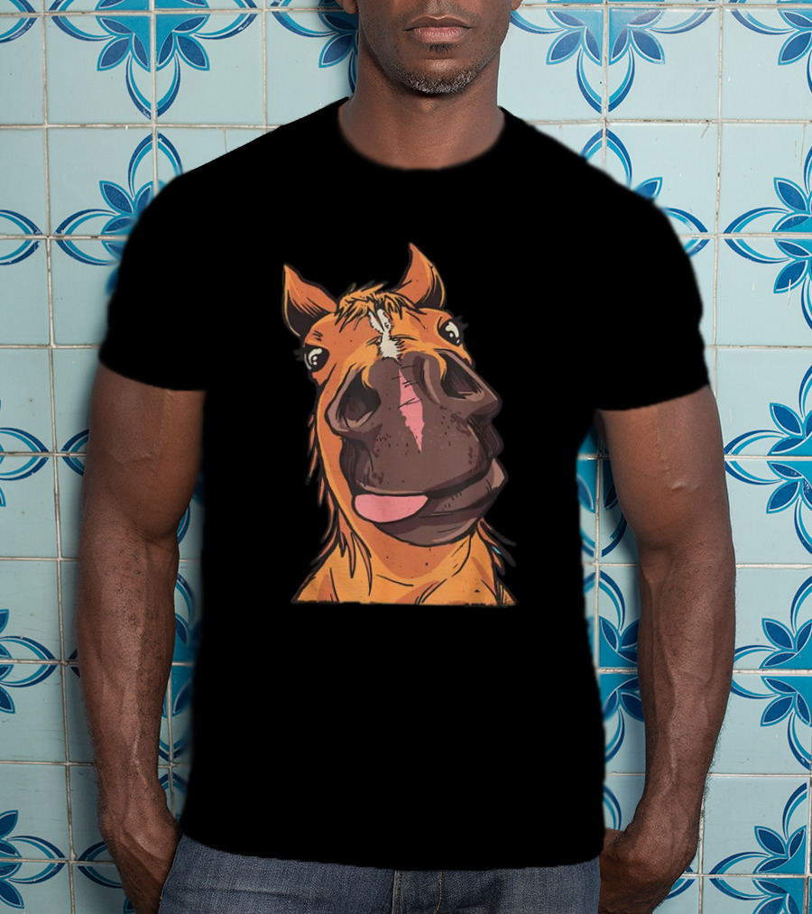 Funny Horse Riding Goofy Cartoon Horse Face T-Shirt