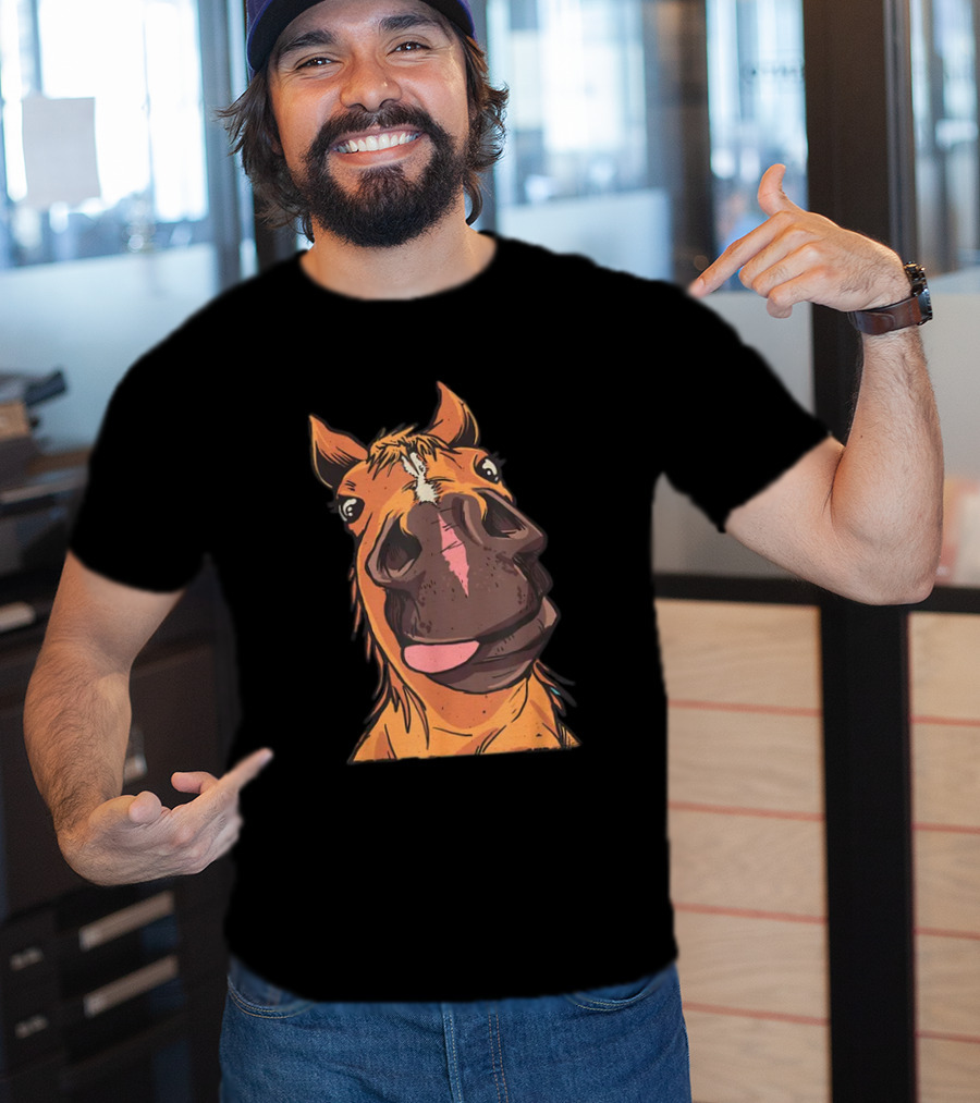 Funny Horse Riding Goofy Cartoon Horse Face T-Shirt