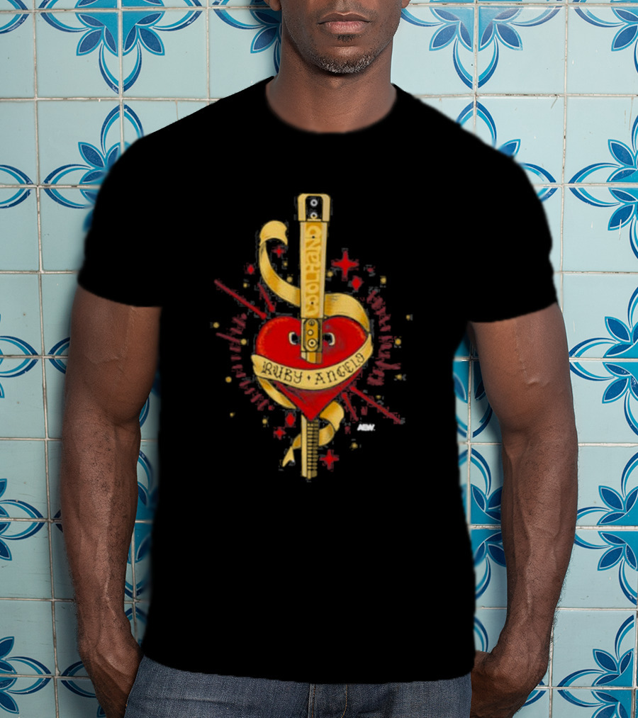 Ruby Angelo Heart Guitar With Ribbon And Stars T-Shirt