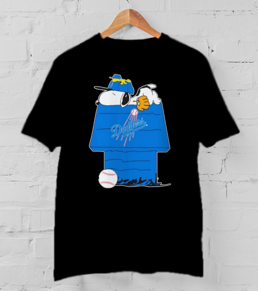 Snoopy And Woodstock Sleeping On Los Angeles Dodgers Doghouse With Baseball T-Shirt