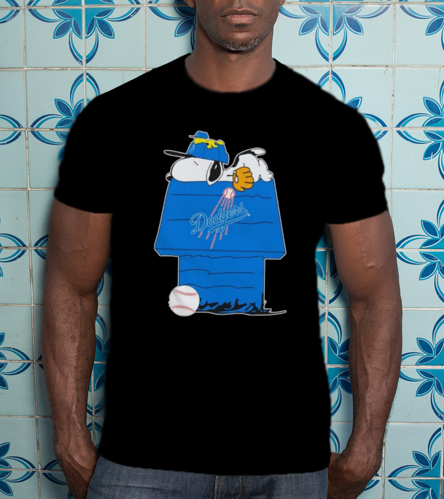 Snoopy And Woodstock Sleeping On Los Angeles Dodgers Doghouse With Baseball T-Shirt