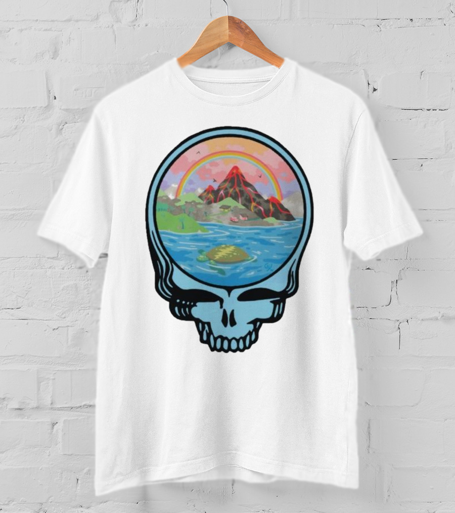 Grateful Dead Aloha Earth Day Volcano Skull Rainbow Turtle T-Shirt
