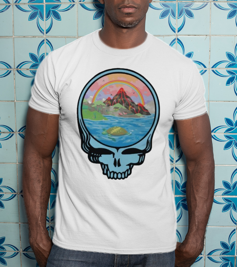 Grateful Dead Aloha Earth Day Volcano Skull Rainbow Turtle T-Shirt
