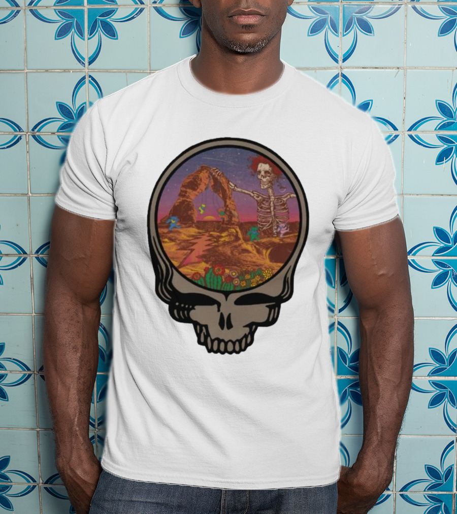 Grateful Dead Skull And Skeleton In Moab Desert Scene T-Shirt