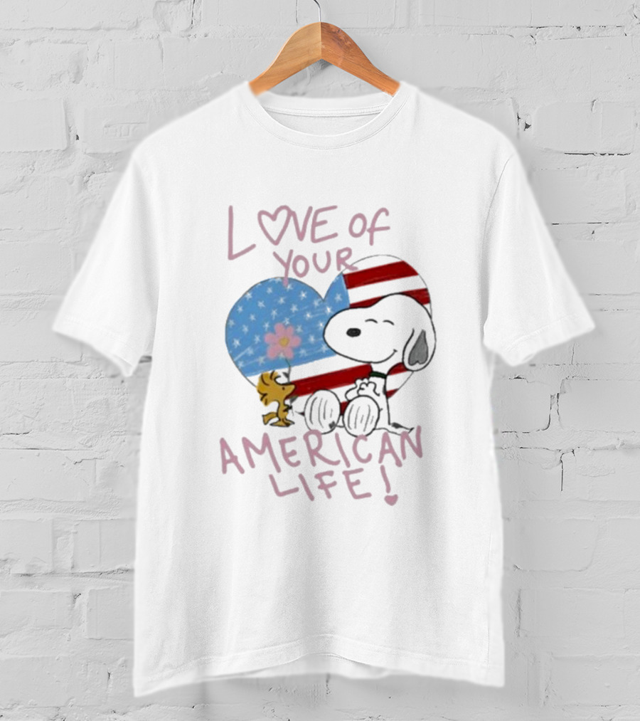 Love Of Your American Life Snoopy Woodstock Heart T-Shirt