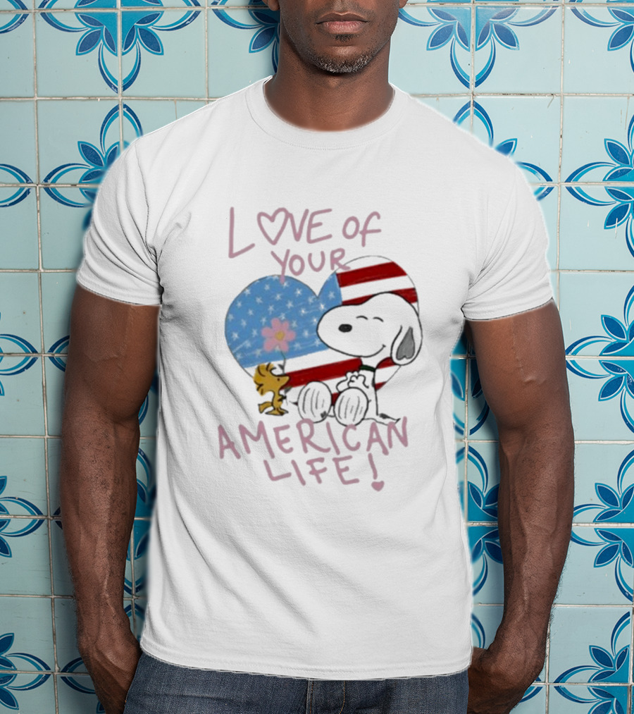 Love Of Your American Life Snoopy Woodstock Heart T-Shirt