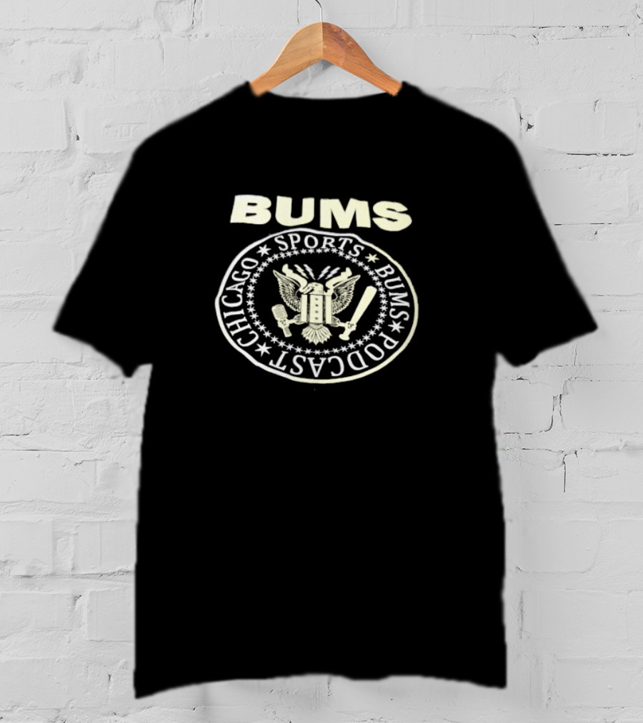 Bums Sports Bums Podcast Chicago Eagle Seal Baseball Mic Bat T-Shirt