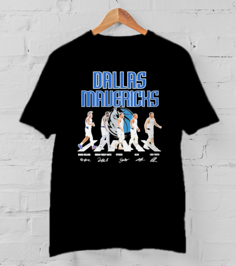 Dallas Mavericks Reggie Bullock Dorian Finney Smith Spencer Dinwiddie Jalen Brunson Luka Doncic Abbey Road Signatures T-Shirt