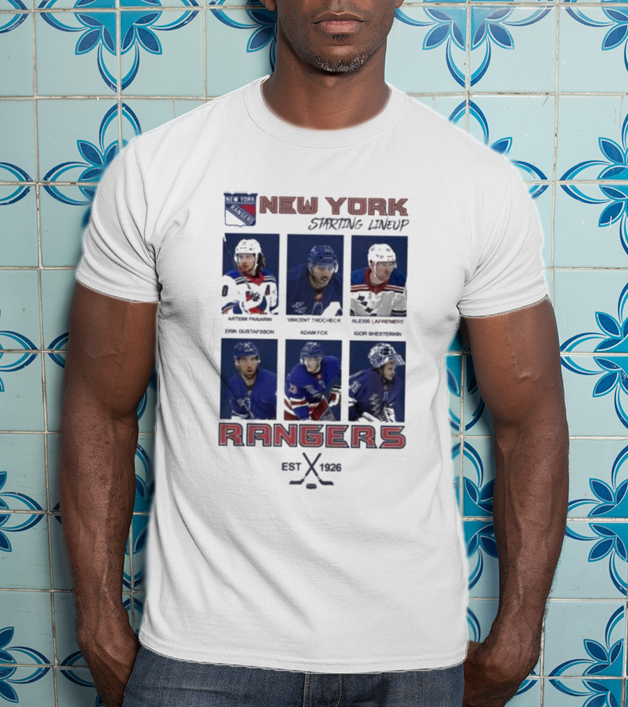 New York Rangers Starting Lineup Established 1926 Hockey Cards T-Shirt