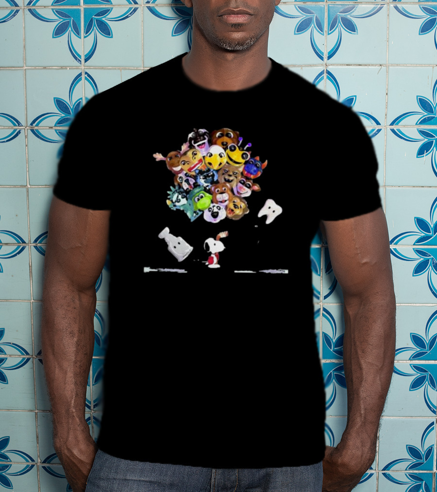 Snoopy With FNAF And Among Us Character Balloons For Playoff Hockey T-Shirt