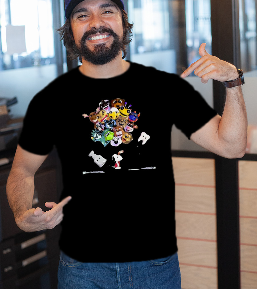 Snoopy With FNAF And Among Us Character Balloons For Playoff Hockey T-Shirt
